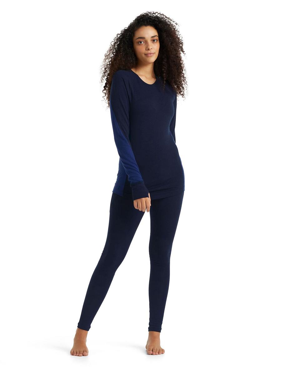 Women's Icebreaker BodyfitZone™ Merino 260 Zone Long Sleeve Crewe Thermal Top Base Layers Midnight Navy / Royal Navy | CA 1042FDNM